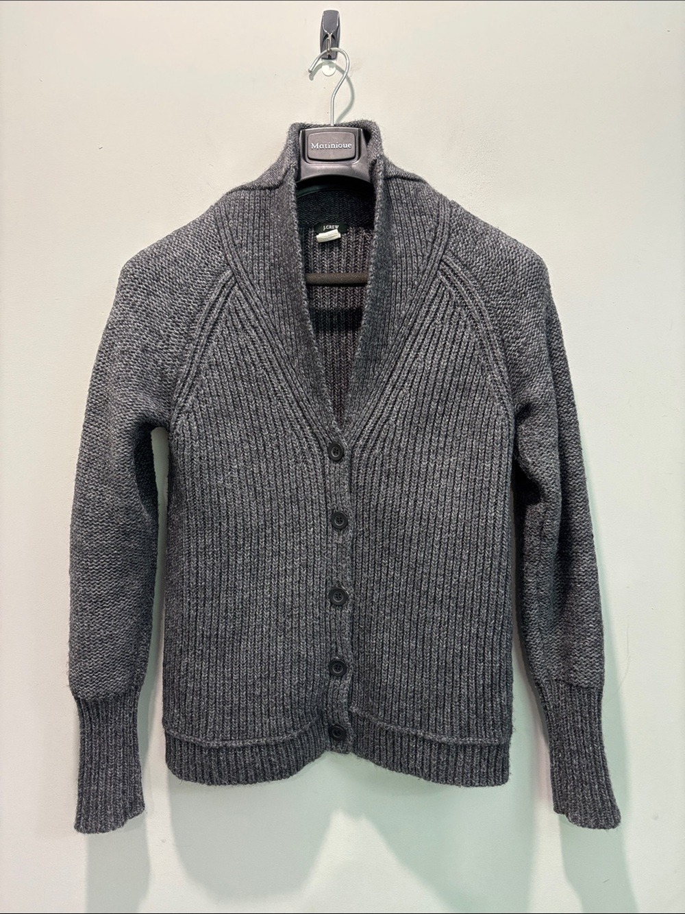 J.Crew Grey Wool Mohair Chunky Shawl Collar Cardigan Sweater Size L - Picture 10 of 15